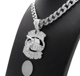 NOLIMIT RECORDS TANK White Gold Plated Pendant & 10mm 18" 20" 24" Iced Cuban Chain Bling Necklace