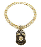 Hip Hop Gold Plated GOON MASK Pendant & 10mm 18" 20" 24" Iced Cuban Chain Bling Necklace