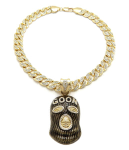 Hip Hop Gold Plated GOON MASK Pendant & 10mm 18