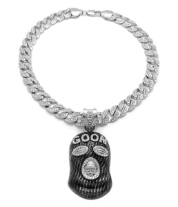 Hip Hop White Gold Plated GOON MASK Pendant & 10mm 18