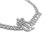 Hip Hop White Gold PT Crowned Queen Pendant & 10mm 18" 20" 24" Iced Cuban Chain Bling Necklace