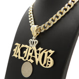 Hip Hop Gold PT Crowned King Pendant & 10mm 18" 20" 24" Iced Cuban Chain Bling Necklace