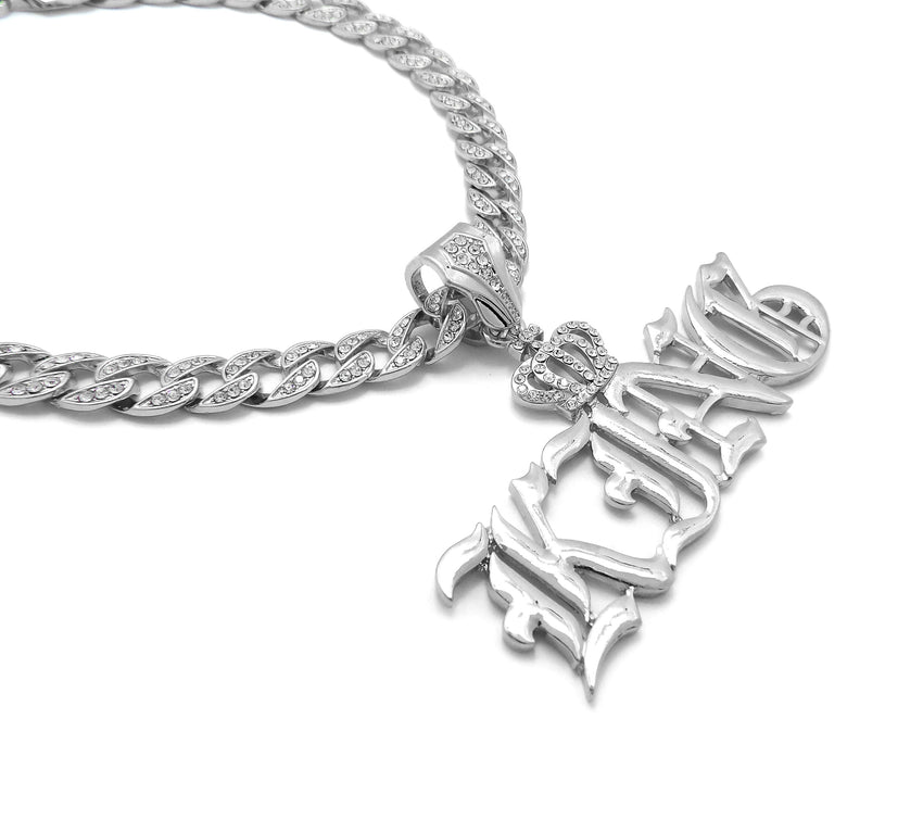 Hip Hop White Gold PT Crowned King Pendant & 10mm 18" 20" 24" Iced Cuban Chain Bling Necklace