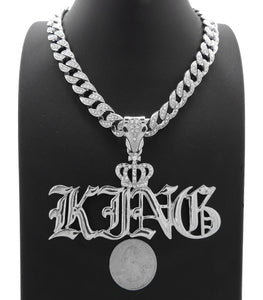 Hip Hop White Gold PT Crowned King Pendant & 10mm 18