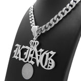 Hip Hop White Gold PT Crowned King Pendant & 10mm 18" 20" 24" Iced Cuban Chain Bling Necklace