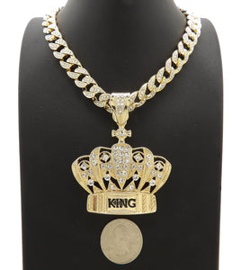 Hip Hop Gold PT King Crown Pendant & 10mm 18