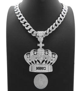 Hip Hop White Gold PT King Crown Pendant & 10mm 18