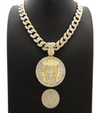 Hip Hop Gold Tone NBA YoungBoy 4KT Pendant & 10mm 18" 20" 24" Iced Cuban Chain Necklace