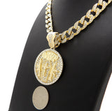 Hip Hop Gold Tone NBA YoungBoy 4KT Pendant & 10mm 18" 20" 24" Iced Cuban Chain Necklace