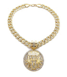 Hip Hop Gold Tone NBA YoungBoy 4KT Pendant & 10mm 18" 20" 24" Iced Cuban Chain Necklace
