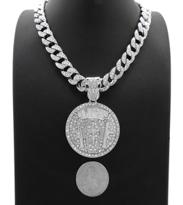 Hip Hop White Gold Tone NBA YoungBoy 4KT Pendant & 10mm 18