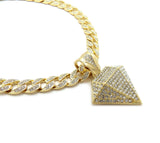 Hip Hop Gold PT Diamond Shape Pendant & 10mm 18" 20" 24" Iced Miami Cuban Chain Necklace