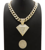 Hip Hop Gold PT Diamond Shape Pendant & 10mm 18" 20" 24" Iced Miami Cuban Chain Necklace
