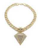 Hip Hop Gold PT Diamond Shape Pendant & 10mm 18" 20" 24" Iced Miami Cuban Chain Necklace