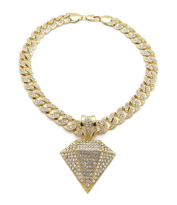 Hip Hop Gold PT Diamond Shape Pendant & 10mm 18