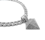 Hip Hop White Gold PT Diamond Shape Pendant & 10mm 18" 20" 24" Iced Miami Cuban Chain Necklace