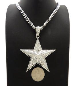 Silver PT Iced Large Star Bling Pendant & 6mm 24