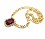 Hip Hop Iced Multi Color Gemstone Pendant & 9mm 18" Cuban Choker Chain Necklace