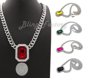 Hip Hop Iced Multi Color Gemstone Pendant & 9mm 18