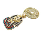 Hip Hop Iced out Pharaoh King Tut Pendant & 4mm 36" FRANCO CHAIN HIP HOP NECKLACE