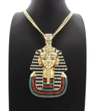 Hip Hop Iced out Pharaoh King Tut Pendant & 6mm 30" CUBAN LINK CHAIN HIP HOP NECKLACE