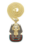 Hip Hop Iced out Pharaoh King Tut Pendant & 6mm 30" CUBAN LINK CHAIN HIP HOP NECKLACE