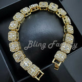 GOLD PT LUXURY BLING HIP HOP WATCH & ICED BAGUETTE STONE BRACELET GIFT SET