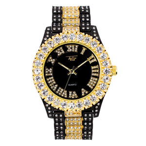 Hip Hop Iced Bling Two Tone Bling Lab Diamond Metal Wrist Watch