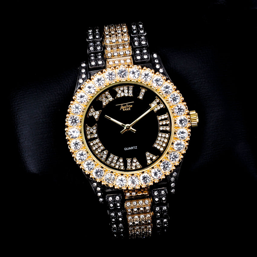 Hip Hop Iced Bling Two Tone Bling Lab Diamond Metal Wrist Watch
