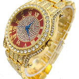 Men Hip Hop Icy Gold PT Rapper's Bling Luxury Lab Diamond Red Dial Metal Watch