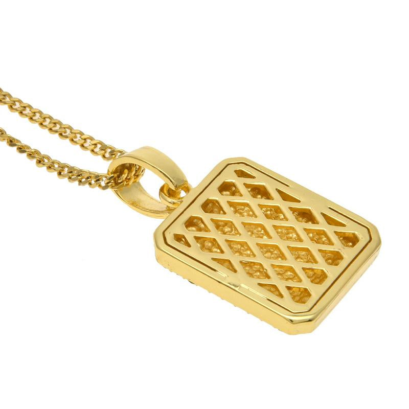 Hip Hop Gold PT Iced Dog Tag Pendant & 4mm 18" 20" 24" Cuban Link Chain Necklace