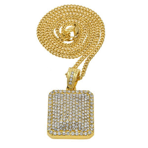 Hip Hop Gold PT Iced Dog Tag Pendant & 4mm 18