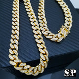 Gold Plated Broken Heart Drip Pendant & 12mm 16" ~ 24" Iced Cuban Box Lock Chain Necklace