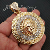 Gold Plated Medusa Medal Pendant & 12mm 16" 18" Full Iced Baguette Choker Chain Necklace