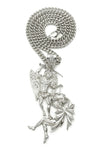 Silver Plated Saint Michael Archangel Pendant & 6mm 30" Cuban Chain Hip Hop Necklace