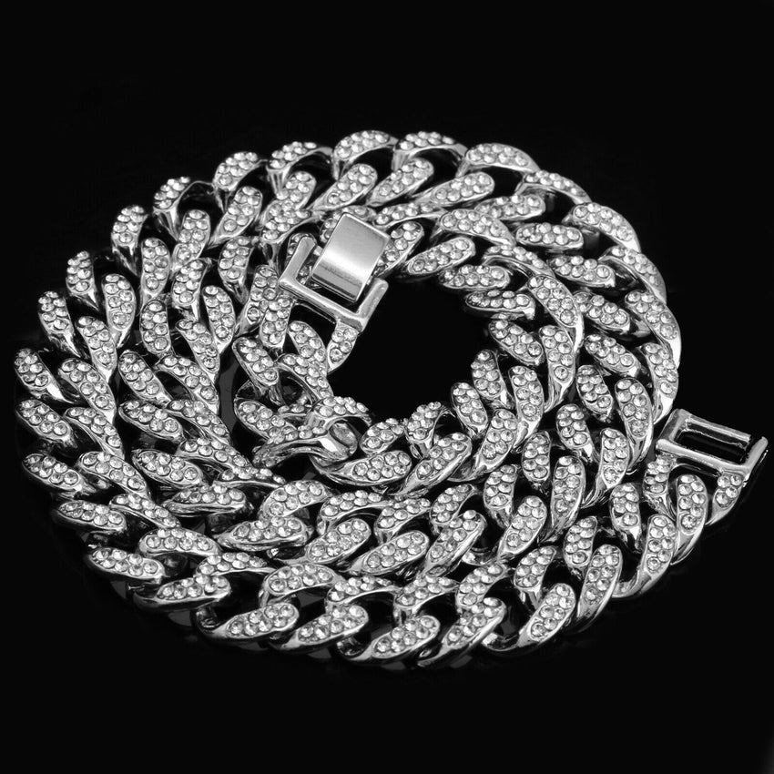 Silver plated Lab Diamond Jesus Pendant & 18" Full Iced Cuban & 20" 1 ROW Tennis Choker Chain Necklace set