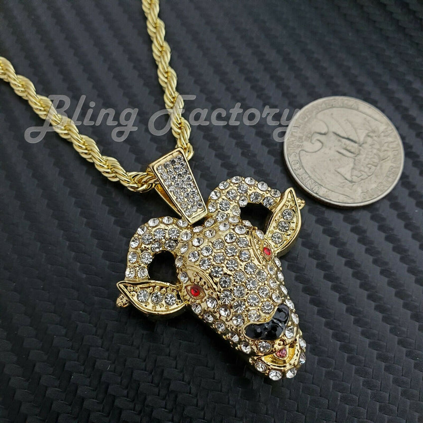 Gold PT POLO-G 1300 w/ 18" Iced Cuban & GOAT w/ 24" Rope Chain Hip Hop Necklace