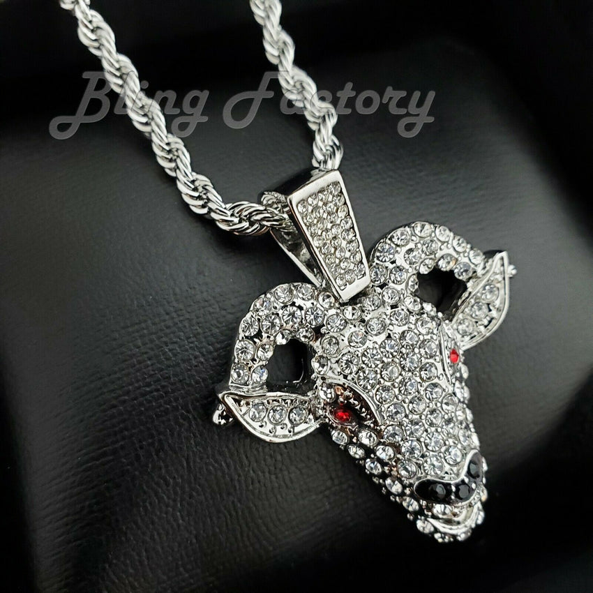 White Gold PT POLO-G 1300 w/ 18" Iced Cuban & GOAT w/ 24" Rope Chain Hip Hop Necklace