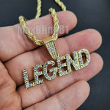 Hip Hop Jewelry Iced Gold Plated LEGEND Pendant & 4mm 24" Rope Chain Necklace