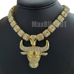 Hip Hop Jewelry Gold Plated Bull Pendant & 16
