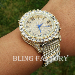 Men Hip Hop Iced Bling Gold PT Rapper's Lab Diamond Urban Metal Offset Watch