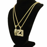 14K Gold Plated Hip Hop Basketball & 23 Pendant w/ 4mm 24" Rope Chain Necklace Set