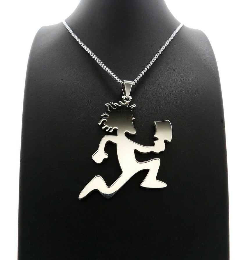 WHITE GOLD PT HIP HOP HATCHET MAN RUNNER & 2mm 24" BOX CHAIN NECKLACE