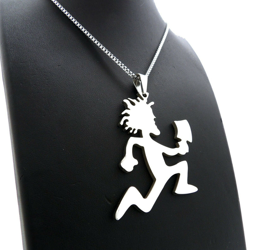 WHITE GOLD PT HIP HOP HATCHET MAN RUNNER & 2mm 24" BOX CHAIN NECKLACE