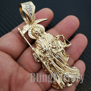HIP HOP GOLD PLATED FASHION LAB DIAMOND SAINT DEATH SANTA MUERTE CHARM PENDANT