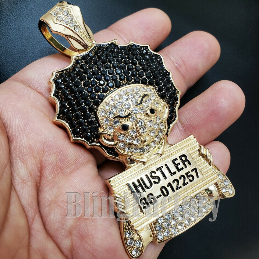 HIP HOP ICED LAB DIAMOND GOLD PLATED HUEY HUSTLER LARGE BUST DOWN CHARM PENDANT
