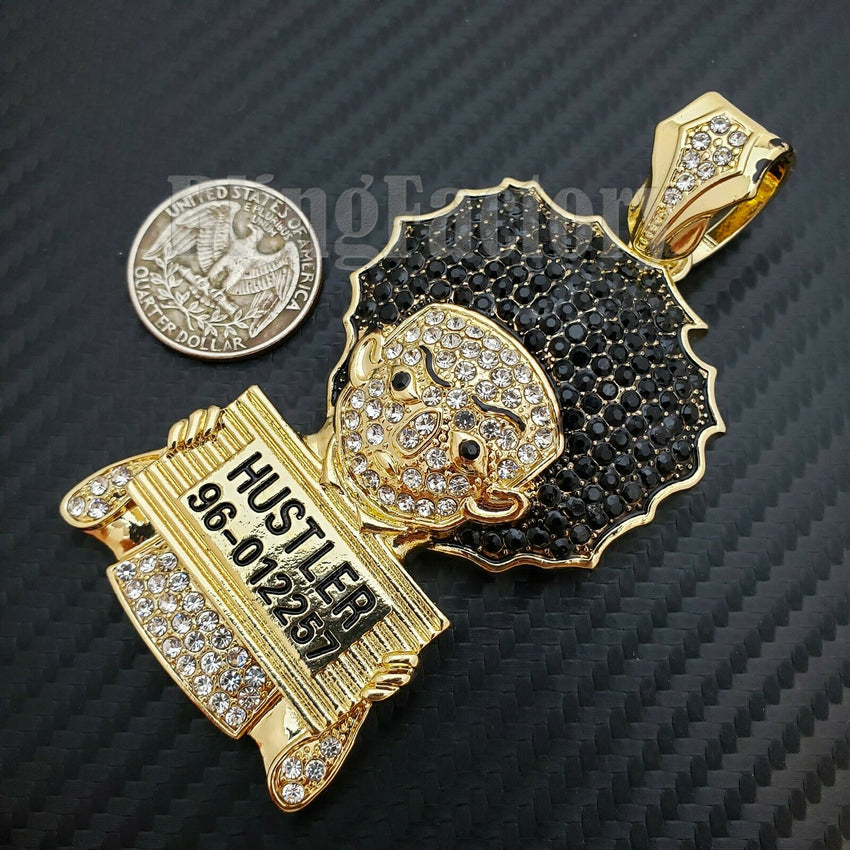 HIP HOP ICED LAB DIAMOND GOLD PLATED HUEY HUSTLER LARGE BUST DOWN CHARM PENDANT