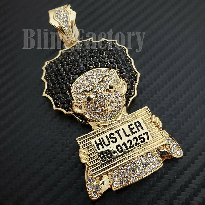 HIP HOP ICED LAB DIAMOND GOLD PLATED HUEY HUSTLER LARGE BUST DOWN CHARM PENDANT