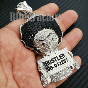 HIP HOP ICED LAB DIAMOND WHITE GOLD PLATED HUEY HUSTLER LARGE BUST DOWN CHARM PENDANT