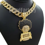 Hip Hop Iced Large HUEY HUSTLER & 18" Full Iced Cuban Choker Chain Necklace